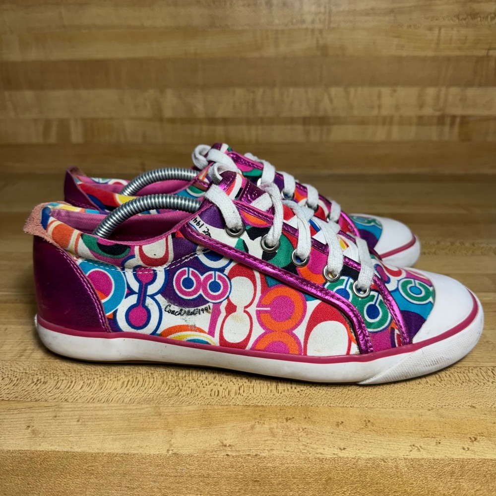 Coach Barrett Multicolor Signature C Logo Metallic Pink Sneakers A1364 Size 7.5B